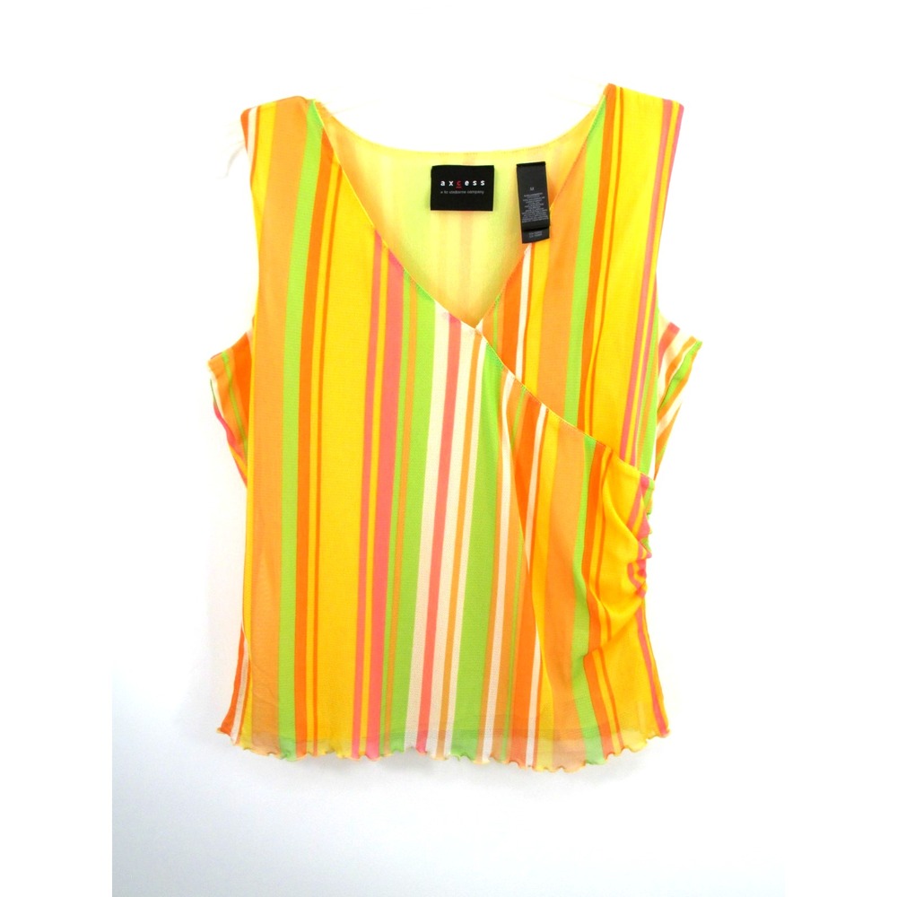 Axcess Liz Claiborne Womens M Yellow Striped Sleeveless V-Neck Top AQMU0352